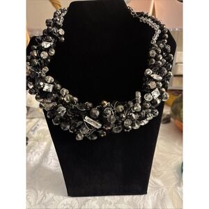 Aldo Statement Black And Rhinestones And Beads Collar Necklace
